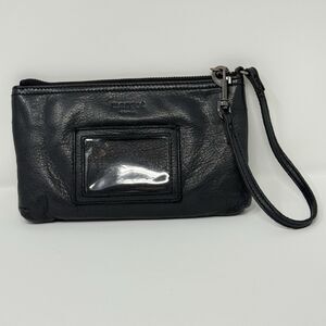 Margot New York Genuine Leather Wristlet With Front ID Credit Card Wallet Black